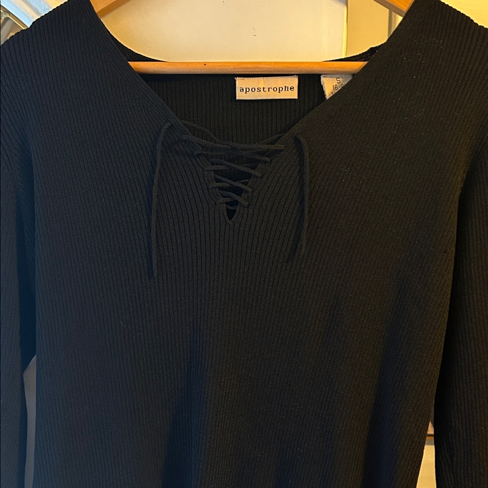 Vintage Apostrophe Black Lace-Up Top